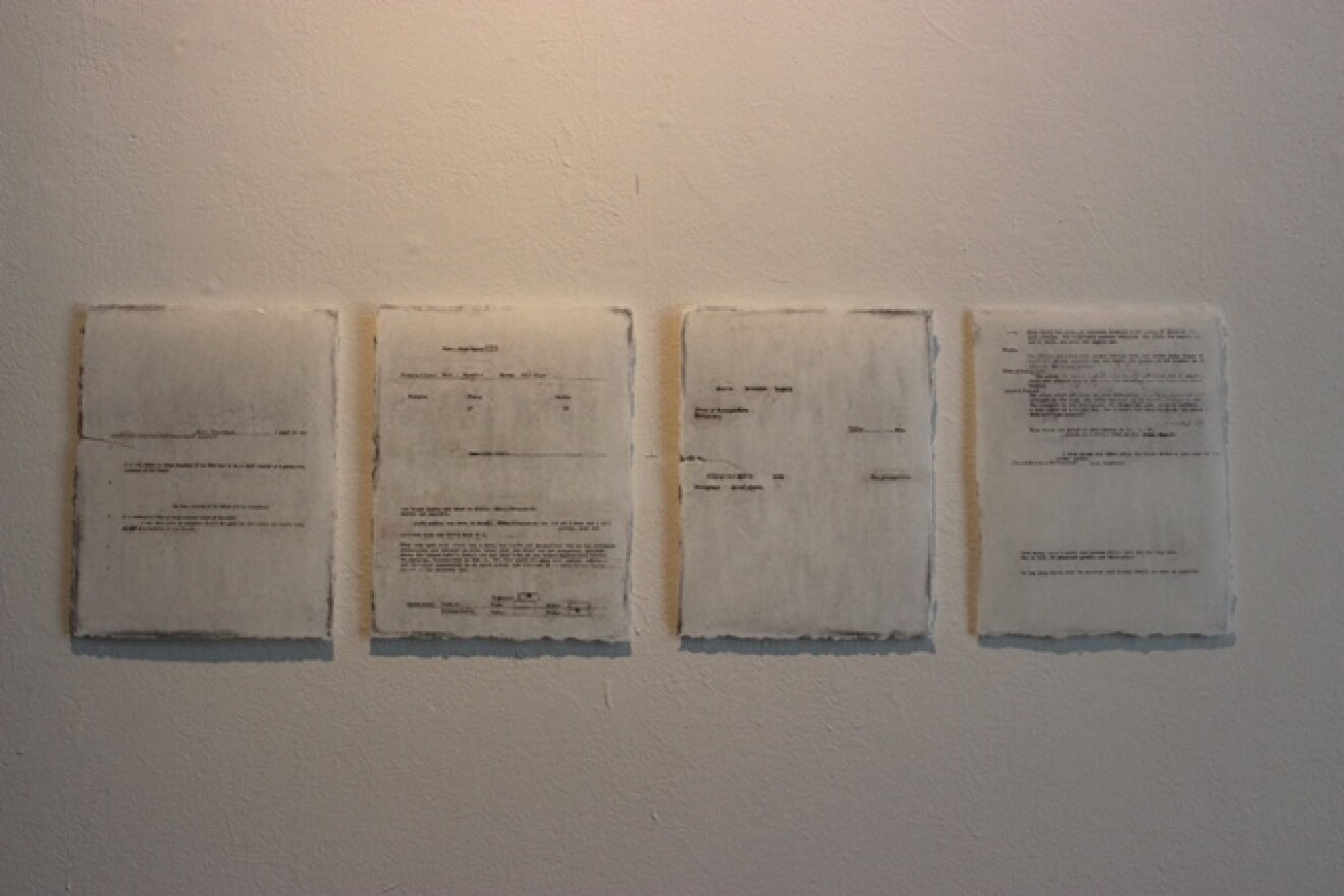 Another student in the Morean Arts Center exhibit, Abbey Uffelman, found a way to print her adoption papers onto thin sheets of glass.